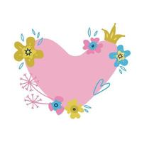 cornice-ghirlanda di fiori. sfondo floreale. spazio per il testo nel cuore floreale. può essere utilizzato per inviti a nozze, biglietti, biglietti, marchi, biglietti di San Valentino. illustrazione di doodle piatto vettoriale. vettore