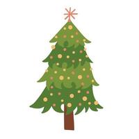 albero di natale decorato con palline e stelle. illustrazione del fumetto vettoriale isolata su sfondo bianco. clipart piatto vettoriale. solo 5 colori - facile da ricolorare.