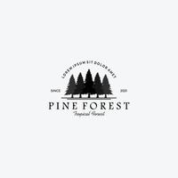 disegno dell'illustrazione vettoriale dell'icona del logo della foresta di pini vintage