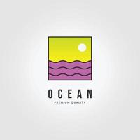 etichetta del logo nautico oceano tramonto icona concetto vintage illustrazione vettoriale design