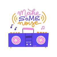 fare un po' di rumore - design di lettere musicali con radio boombox. illustrazione vettoriale disegnata a mano piatta radio retrò