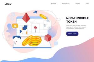 nft infografica token non fungibile con rete di linee e punti. paga per oggetti da collezione unici in video, giochi, arte. illustrazione vettoriale isometrica di nft con tecnologia blockchain per modello di banner web.