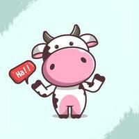 illustrazione del personaggio della mucca carina con ciao saluti vettore