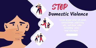 fermare la bandiera della violenza domestica. questioni sociali, abusi e aggressioni sulle donne, molestie e bullismo. violenza contro la donna. illustrazione piatta, isolata su uno sfondo bianco. vettore