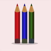 tre matite di legno isolate su sfondo rosa, illustrazione vettoriale