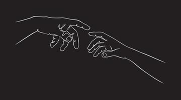 due mani che raggiungono una linea contigua in un'illustrazione vettoriale di sfondo nero