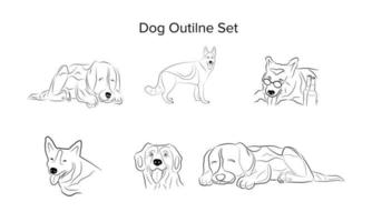 set di cane lineare logo design modello vettore cane contorno premium illustrazione vettoriale