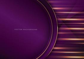 cerchi viola di lusso con bordo oro 3d con effetto di luce bagliore su sfondo viola. concetto di lusso premium. vettore