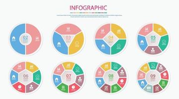 infografica timeline design icone vettoriali e marketing. concetto di business con 8 opzioni, passaggi o processi.