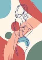 poster artistico a una linea continua del corpo della donna in bikini vettore