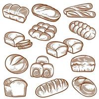 linea di illustrazione vettoriale di pane e prodotti da forno disegnati a mano