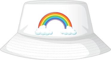 un cappello a secchiello bianco con motivo arcobaleno vettore