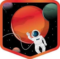 astronauta e marte nello spazio badge su sfondo bianco vettore