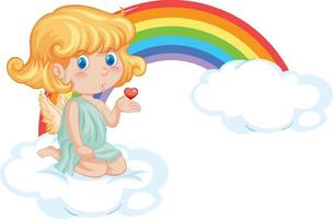 ragazza angelo seduta su una nuvola con arcobaleno in stile caartoon vettore