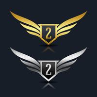 Wings Shield Numero 2 Logo Template vettore