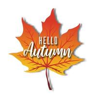 sfondo vettoriale con scritte a mano ciao autunno e foglie
