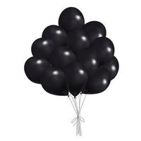 mazzo nero realistico di palloncini in vendita venerdì nero che volano per feste e celebrazioni isolate. fascio di palloncini di elio. vettore