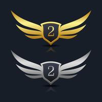 Wings Shield Numero 2 Logo Template vettore
