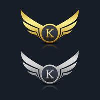 Wings Shield Lettera K Logo modello vettore