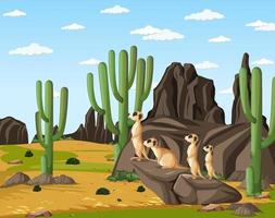 scena del deserto con un gruppo di suricati vettore