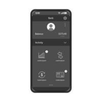 modello vettoriale dell'interfaccia del conto bancario Internet. layout di design blu dell'interfaccia dell'app per smartphone. schermata delle transazioni finanziarie. statistiche sulle attività di finanziamento. interfaccia utente piatta per l'applicazione. display del telefono