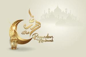 ramadan kareem con lussuosa luna crescente dorata, modello di biglietto di auguri ornato islamico vettoriale