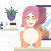 donna con maschera in bagno vettore