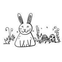 Coniglio di doodle disegnato a mano e vettore di illustrazione dell'uovo di Pasqua isolato