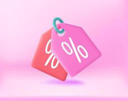cartellini dei prezzi di acquisto su sfondo rosa. illustrazione vettoriale 3d
