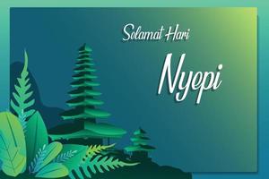 ali silent day e illustrazione vettoriale del nuovo anno indù, poster e banner del tempio di bali, felice giorno di nyepi