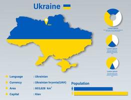 illustrazione vettoriale infografica dell'ucraina, elemento di dati statistici dell'ucraina, scheda informativa dell'ucraina con mappa della bandiera, design piatto della bandiera della mappa dell'ucraina