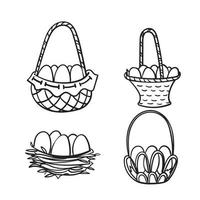 icona disegnata a mano dell'illustrazione del cestino dell'uovo di pasqua di scarabocchio isolata vettore