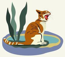 gatto rosso con la bocca aperta seduto vicino alla piscina. illustrazione vettoriale. vettore