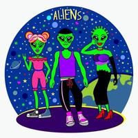 tre alieni verde brillante. vettore