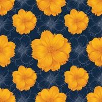 motivo floreale senza cuciture con fiori cosmo sfondo astratto blu scuro illustrazione vettoriale disegno a mano disegno di stampa motivo tessile tessuto