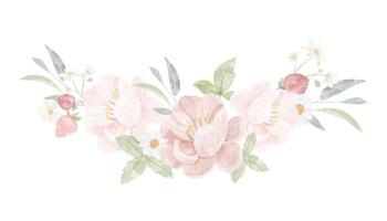bouquet di fiori di peonia rosa acquerello isolato su sfondo bianco vettore