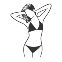 bella ragazza in bikini in bianco e nero disegno vettore