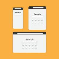 mockup dello schermo del motore di ricerca per l'illustrazione vettoriale dello schermo di telefoni cellulari, tablet, laptop e desktop