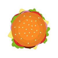vista dall'alto dell'hamburger. illustrazione di fast food. vettore