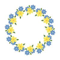 cornice floreale rotonda con fiori primaverili gialli e blu vettore