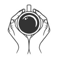 mano femminile disegnata a mano che tiene tazza di caffè vettore