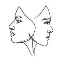 disegno a tratteggio continuo del viso di donna. ritratto di una donna di una linea