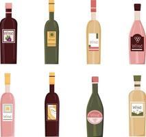 set di bottiglie di vino isolate su sfondo bianco. vino rosso, bianco, rosato. bevanda alcolica. bottiglie per bevande alcoliche. bevanda all'uva. illustrazione vettoriale. vettore