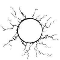 sfera di plasma elettrica disegnata a mano circondata da scarabocchio di tempesta di fulmini al plasma elettrico vettore