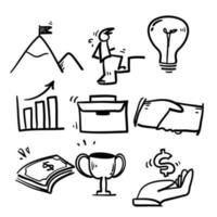 illustrazione di doodle disegnato a mano relativo all'avvio di attività nell'icona di stile del fumetto vettore