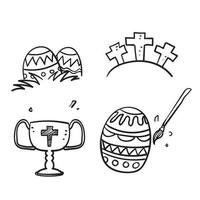 doodle disegnato a mano felice giorno di pasqua set di icone illustrazione vettore isolato