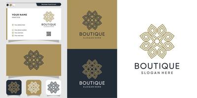 logo ornamento boutique con stile line art e modello di progettazione biglietto da visita vettore premium