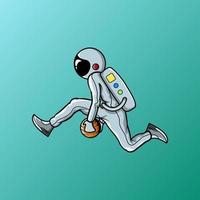 astronauta che gioca a palla planetaria e fa slam dunk illustrazione vettoriale