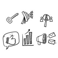 set semplice disegnato a mano di icone della linea vettoriale relative al marketing in sfondo isolato vettore stile doodle