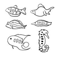collezione di pesci del fumetto di doodle disegnato a mano vettore